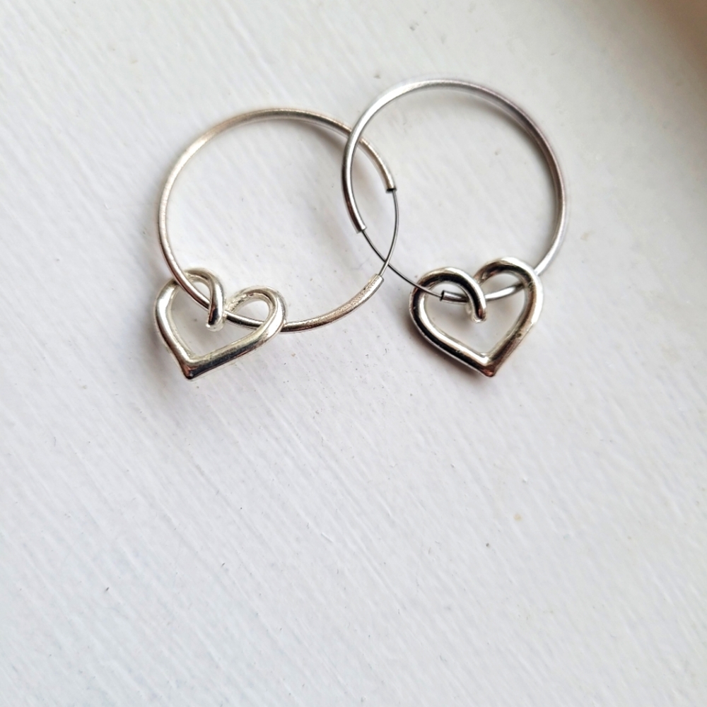 Silver Heart Hoop Earrings